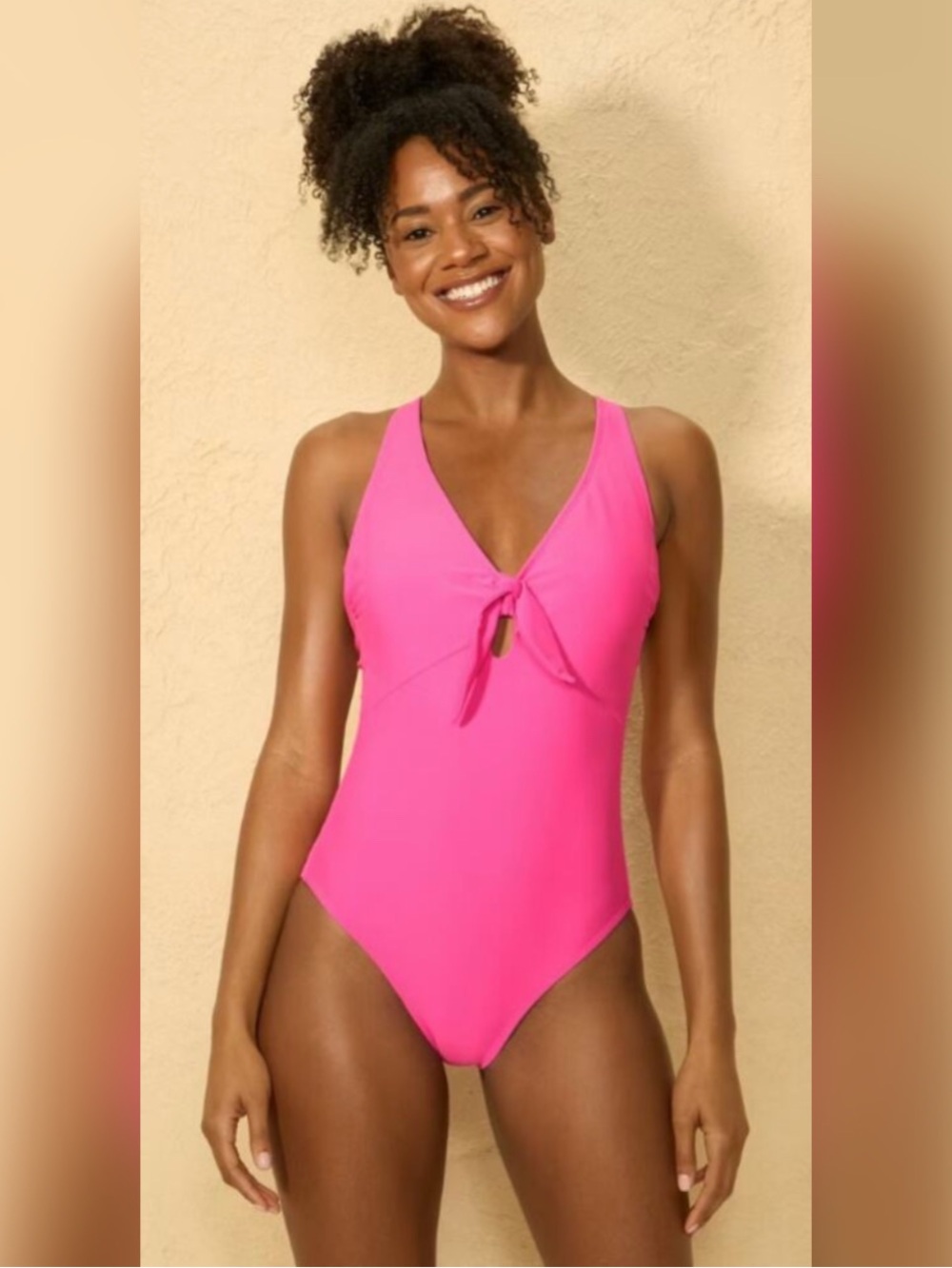 Shade & Shore Pink Knot Bow High Leg Cheeky One Piece Swim Suit
